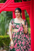 Green floral georgette handwork lehenga