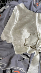 Pure silver tissue pearl handwork blouse