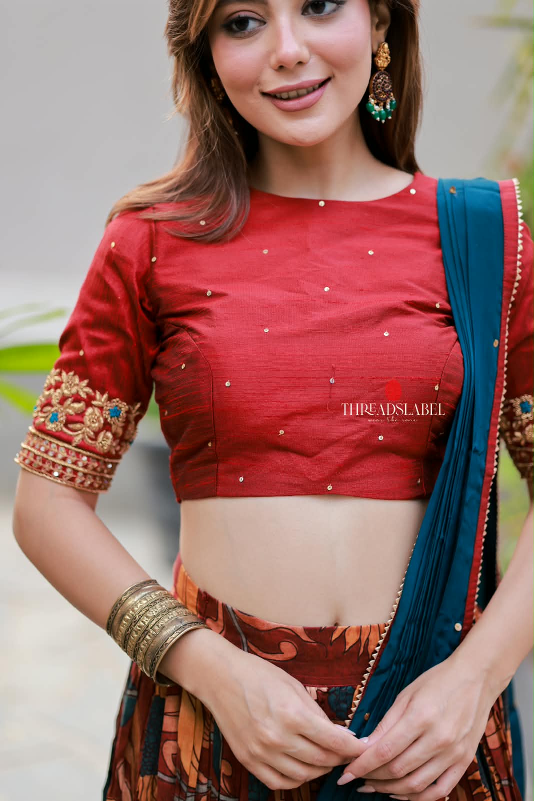 Maroon kalamkari handwork lehenga
