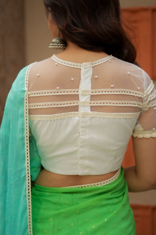 White embroidery hand work blouse(only blouse)