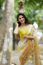 Fenugreek organza saree with hand work blouse
