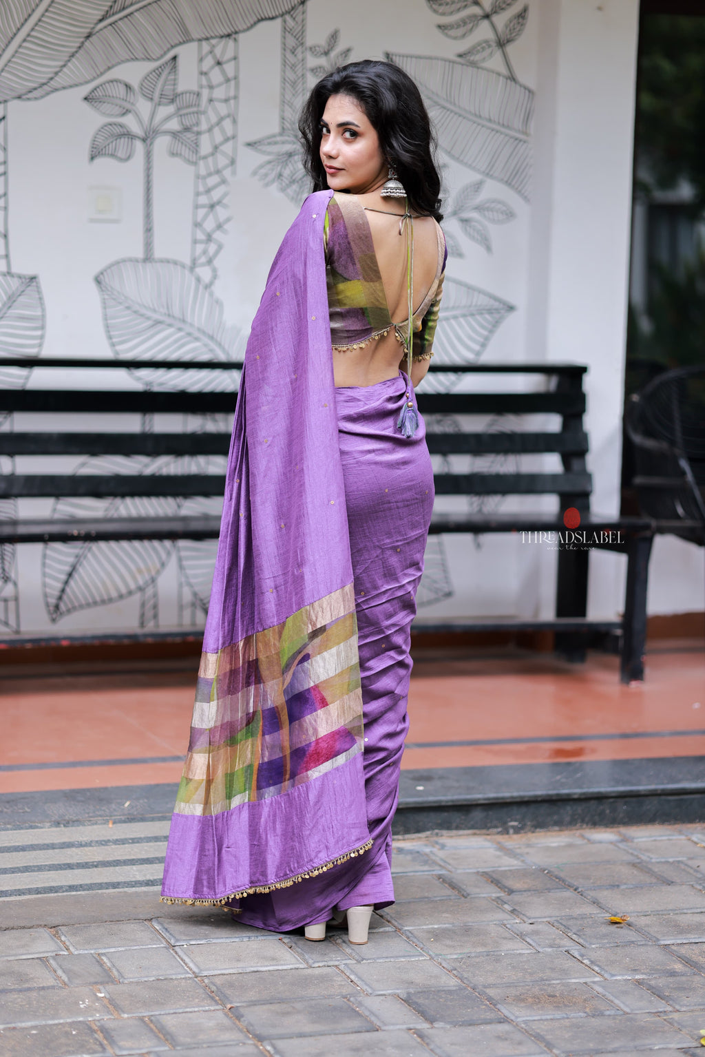 Purple Marble Saree with Handwork Blouse