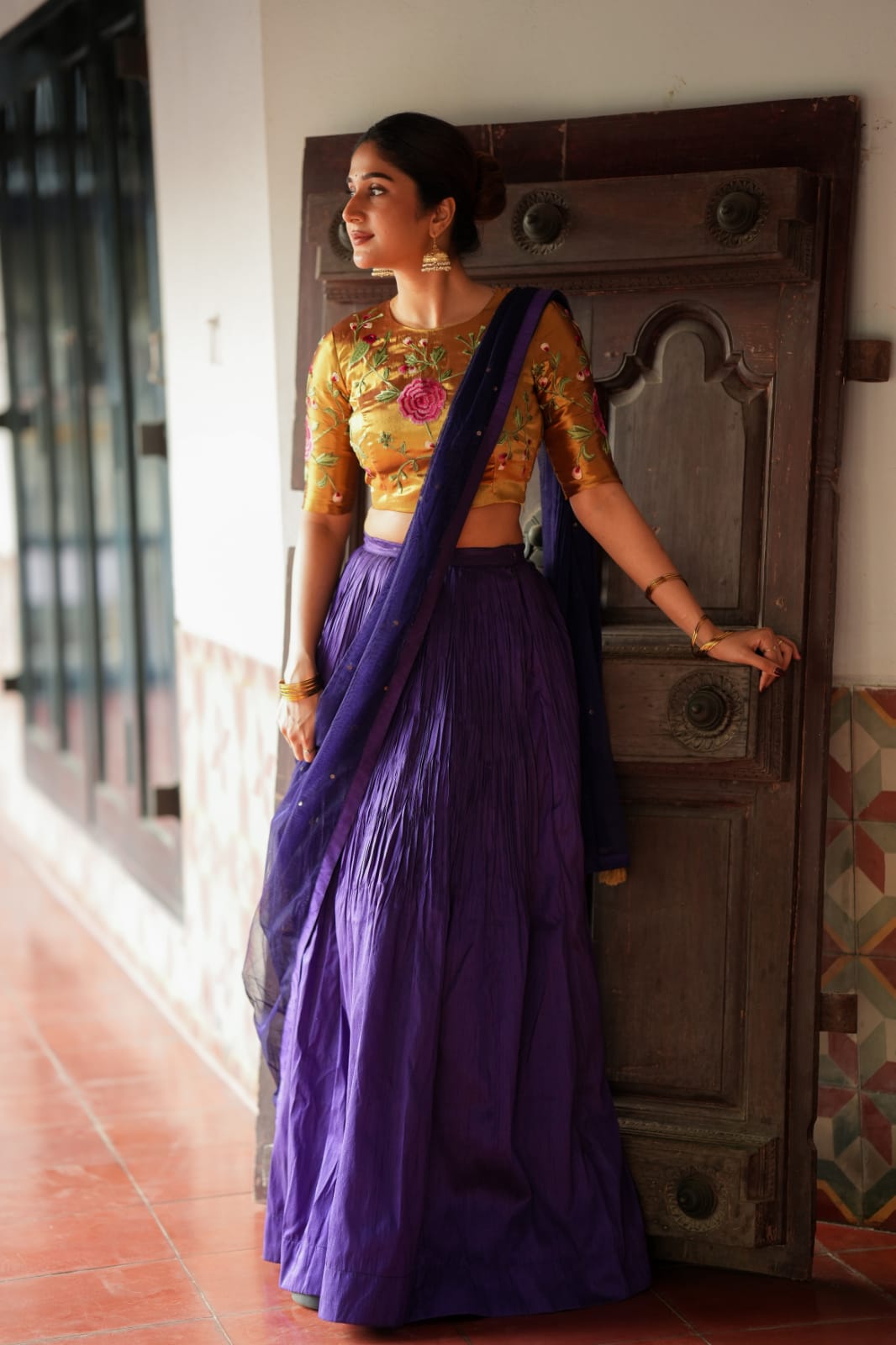 Purple gold embroidery lehenga