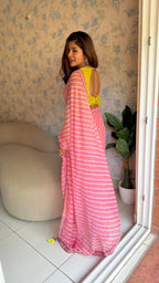 Pink lehariya printed saree (only saree)