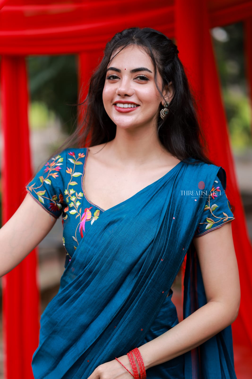 Deep blue marble saree with handwork blouse