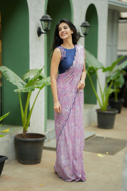 Midnight blue floral hand work blouse (only blouse)