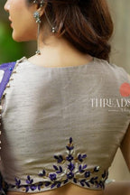 Purple chiffon floral saree with hand work blouse