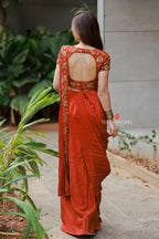 Orange rust satin handwork lehenga