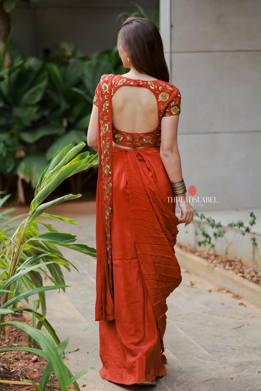 Orange rust satin handwork lehenga