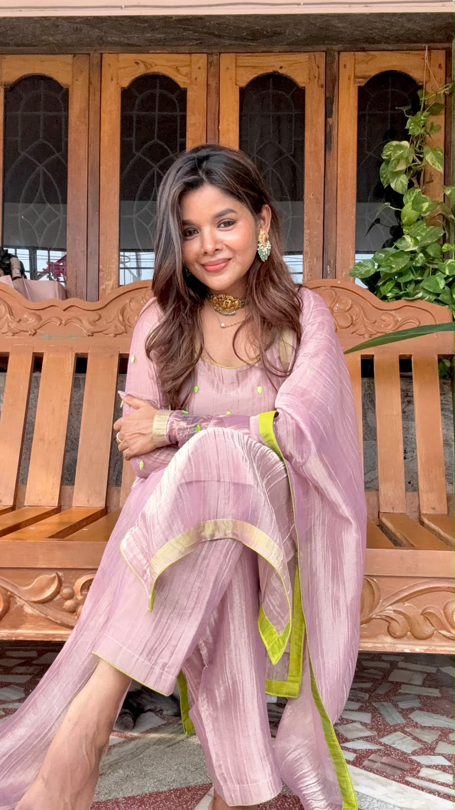 Pink tissue embroidery salwar