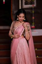 Pink marble silk lehenga with handwork blouse