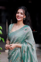 Sea blue tissue hand made saree & blouse