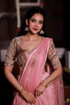 Pink marble silk lehenga with handwork blouse