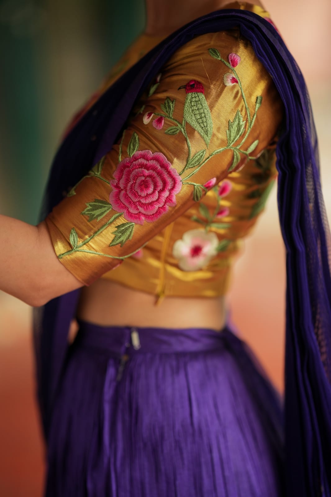 Purple gold embroidery lehenga