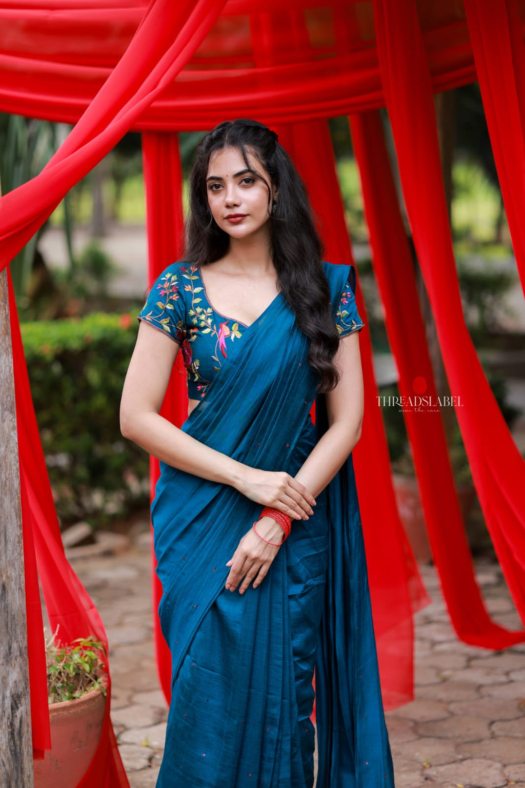 Deep blue marble saree with handwork blouse