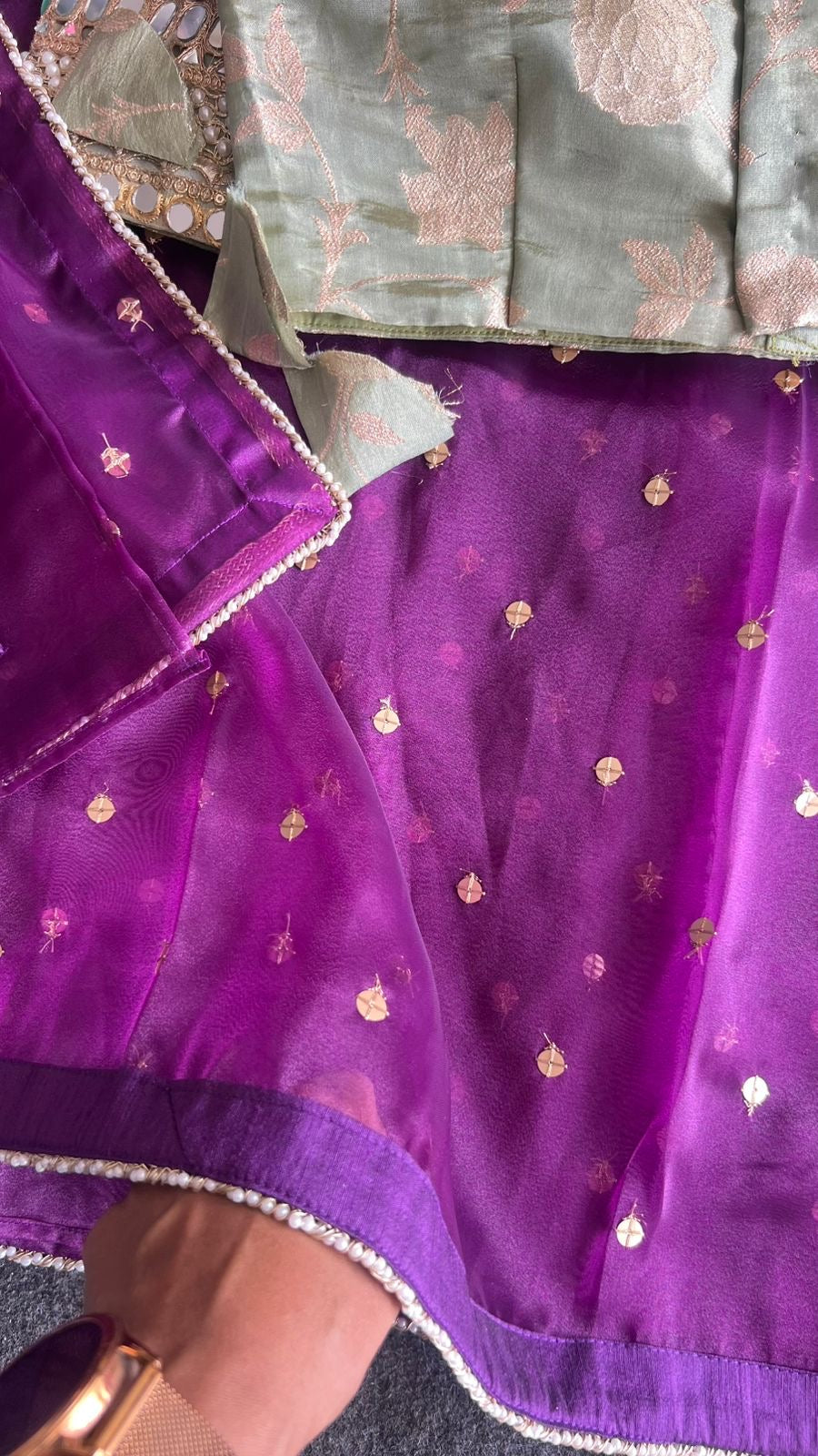 Pista green tissue banarasi mirror blouse (only blouse)