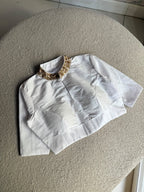 White silk collar hand work blouse