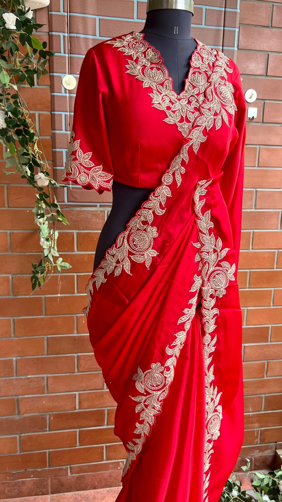 Red Gajji silk saree with heavy embroidery blouse
