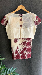 Cream kota cotton saree with mirror work blouse