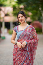 Maroon cotton kota saree with hand work blouse