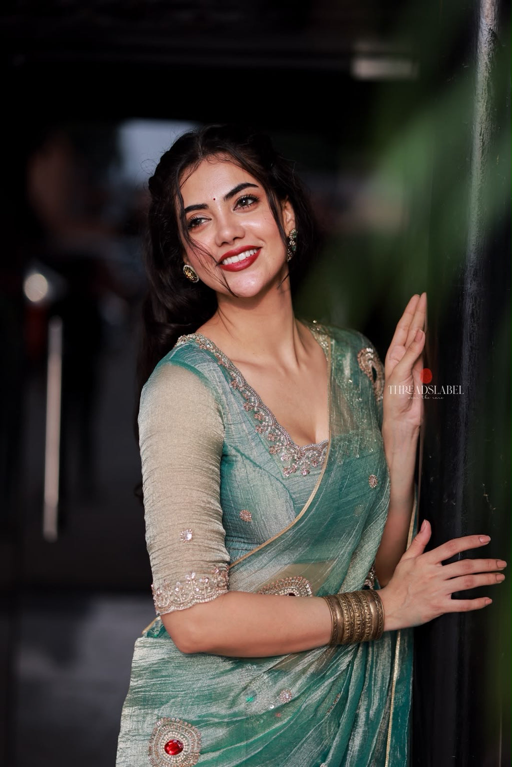 Sea blue tissue hand made saree & blouse