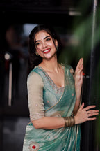Sea blue tissue hand made saree & blouse