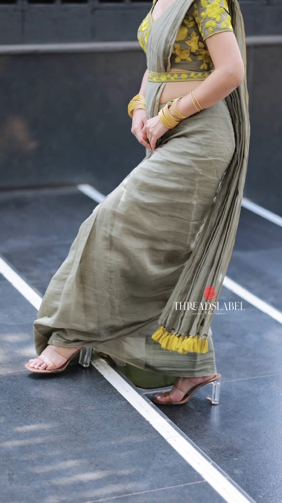 Apple green mul chanderi with embroidery blouse