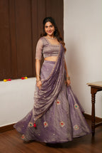 Lavender tissue handmade lehenga with blouse