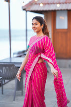 Pink organza silk saree with banarasi blouse