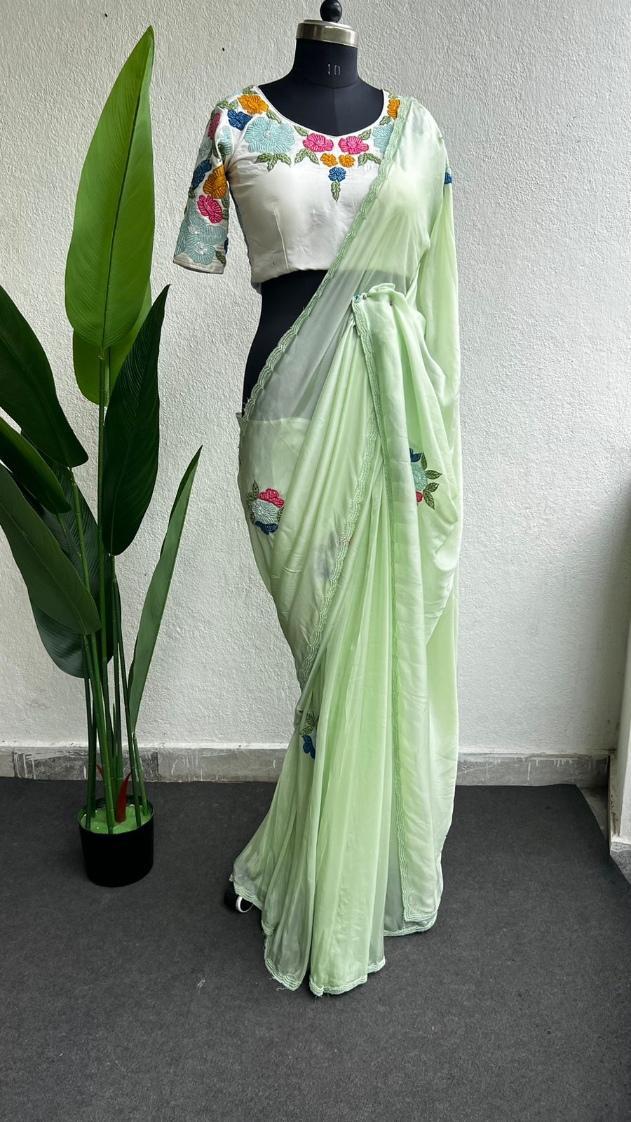 Pista green hand made organza saree & blouse