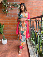 Chinnon floral printed 3 piece alia cut kurti suit