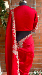 Red Gajji silk saree with heavy embroidery blouse