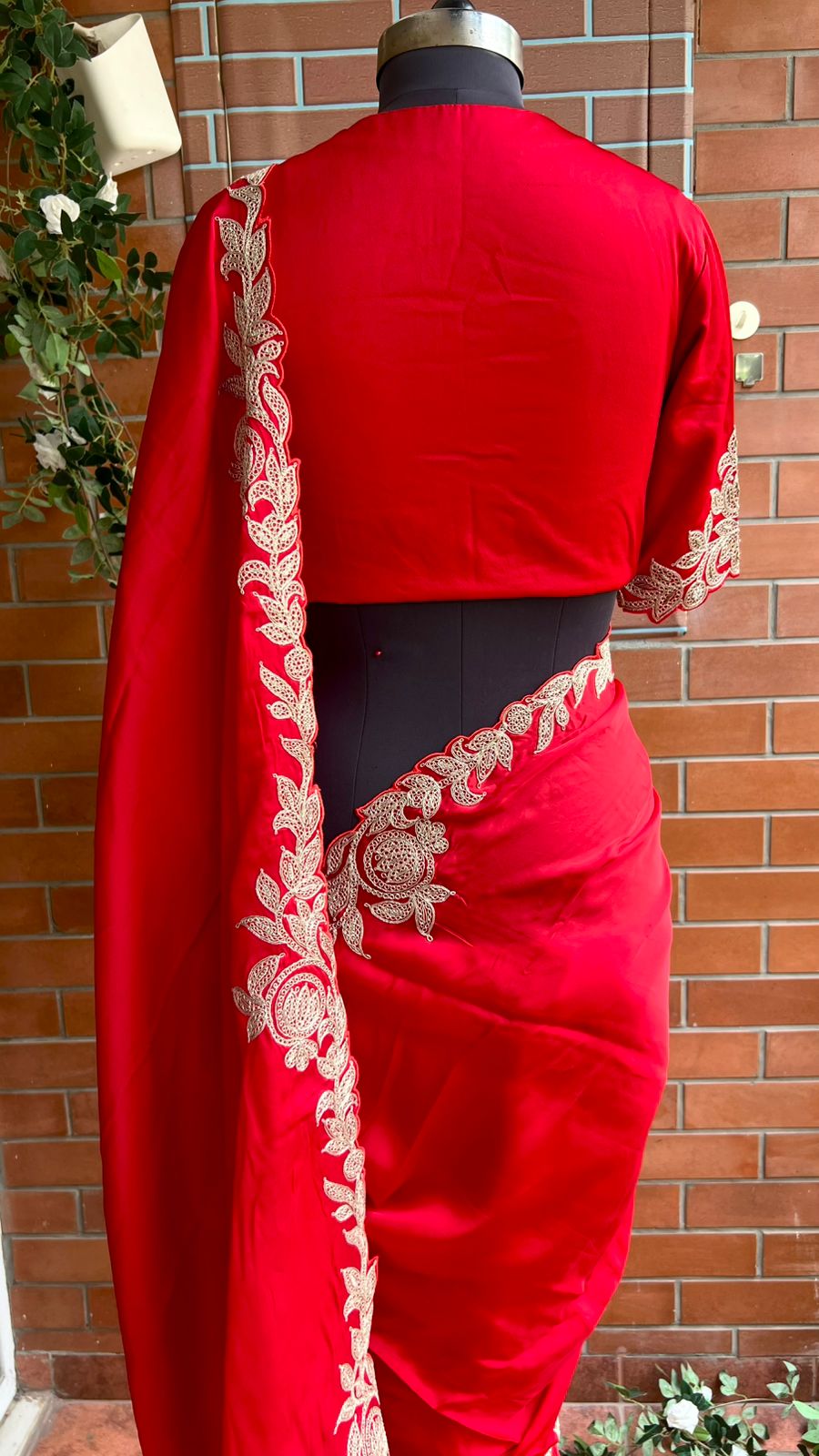Red Gajji silk saree with heavy embroidery blouse