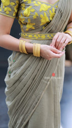 Apple green mul chanderi embroidery blouse