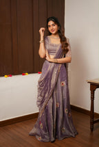 Lavender tissue handmade lehenga with blouse
