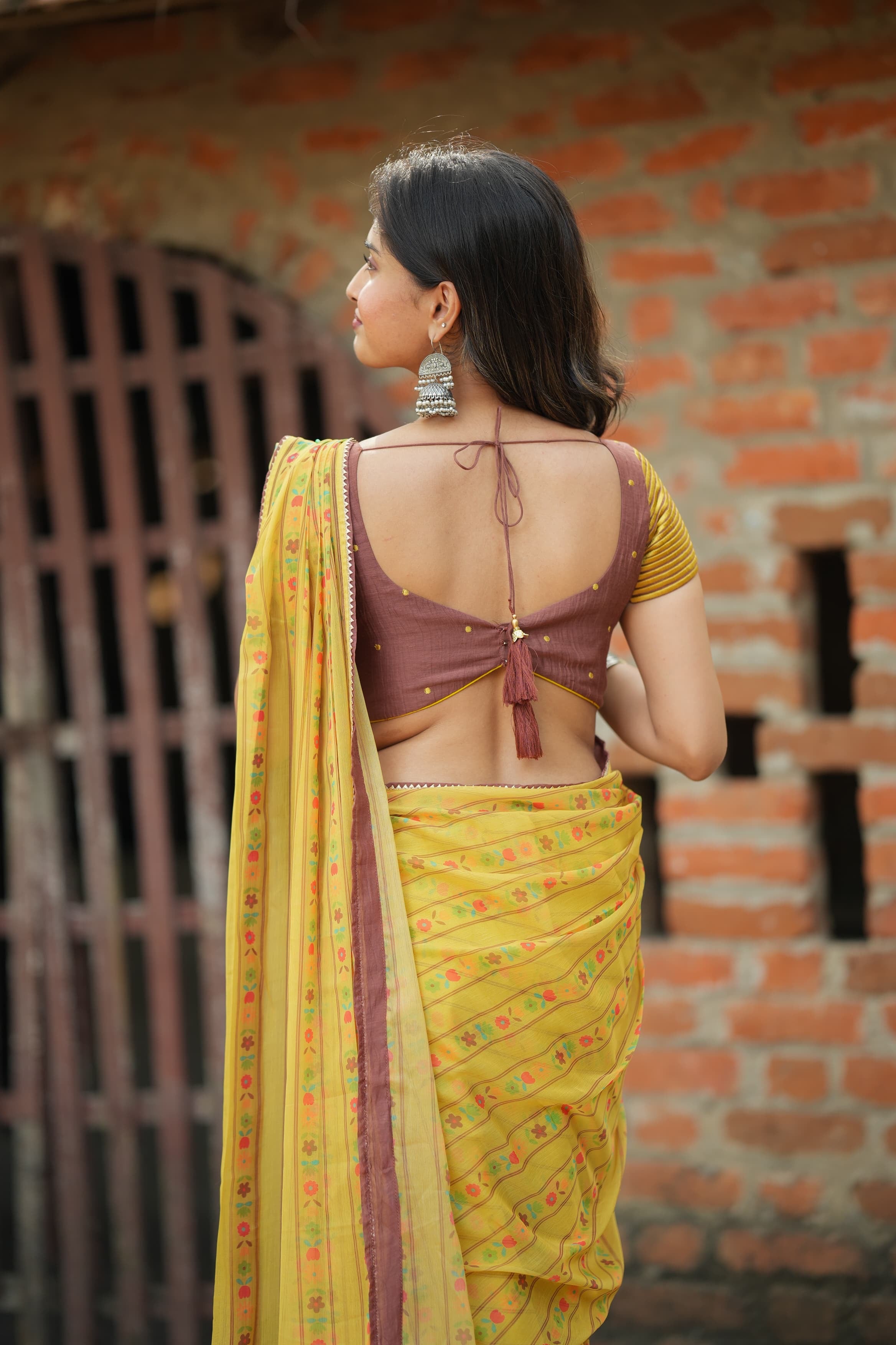 Brown cotton intricate hand work blouse (only blouse)