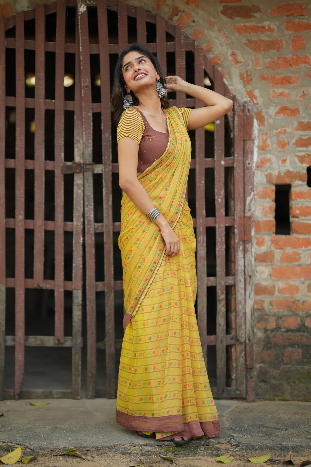Brown cotton intricate hand work blouse (only blouse)