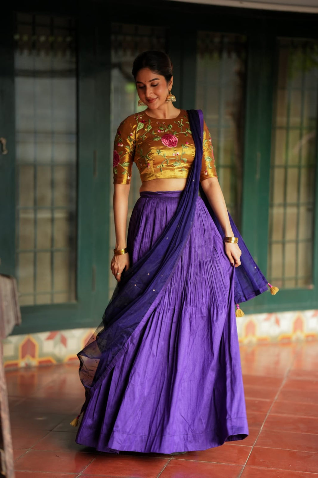 Purple gold embroidery lehenga