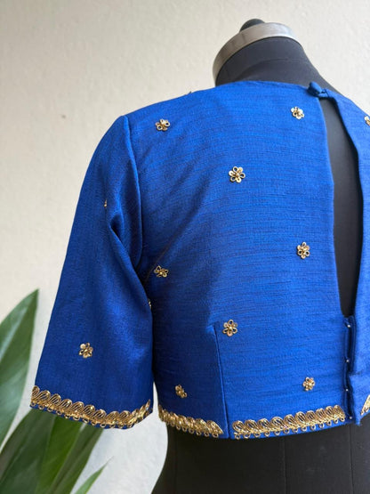 Blue silk shoulder hand worked blouse