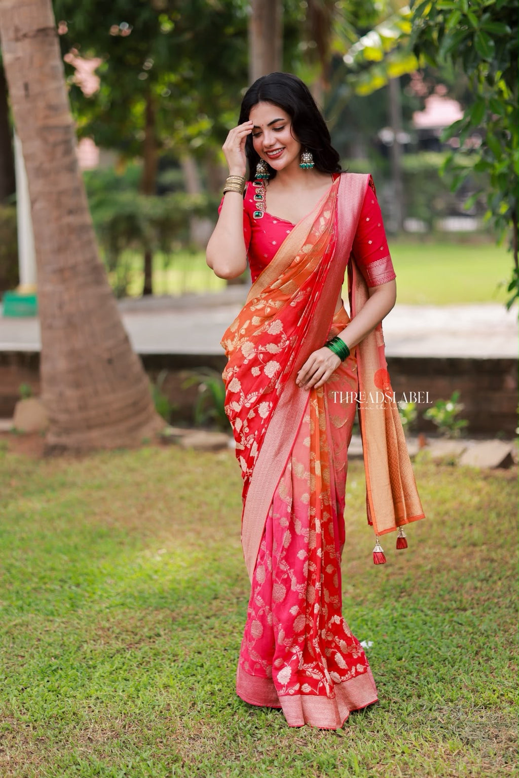 Multi banarasi georgette saree with hand work blouse
