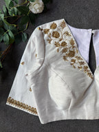 White silk shoulder hand worked blouse