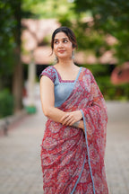 Maroon cotton kota saree with hand work blouse
