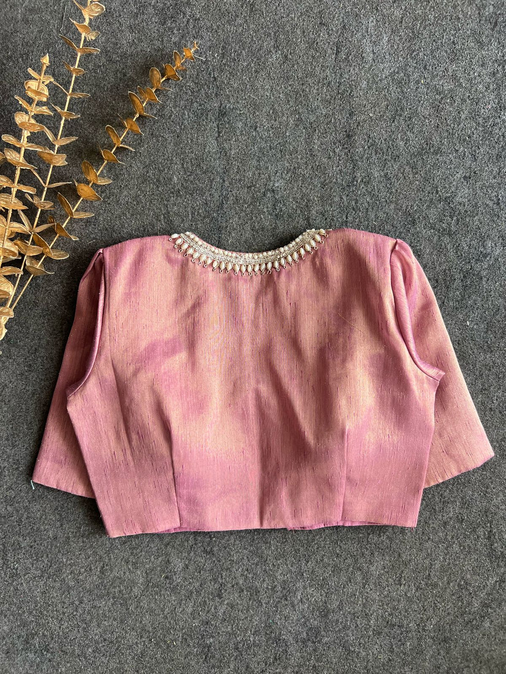 Light pink tissue pearl worked blouse
