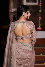 Dusty silver tissue hand made saree & blouse