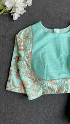 Cyan blue embroidery work blouse