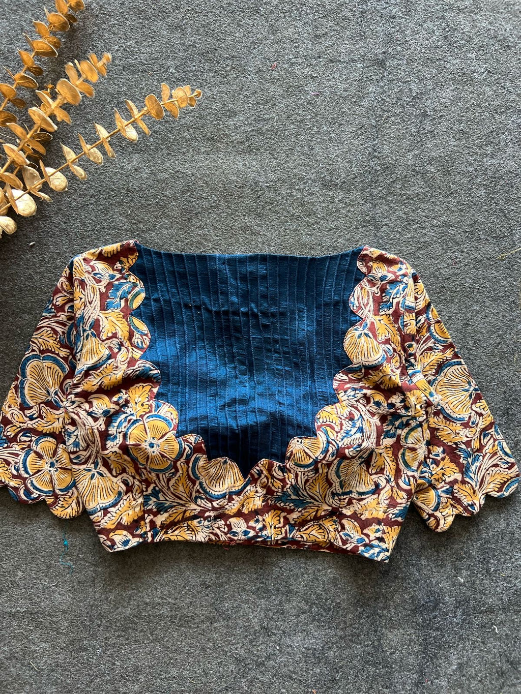 Maroon & cream floral printed cotton blouse