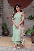 Green cotton 3 piece salwar set