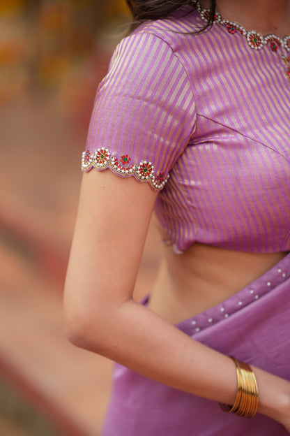 Lavender marble saree with Jewel neck handwork blouse