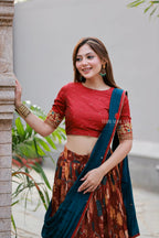 Maroon kalamkari handwork lehenga