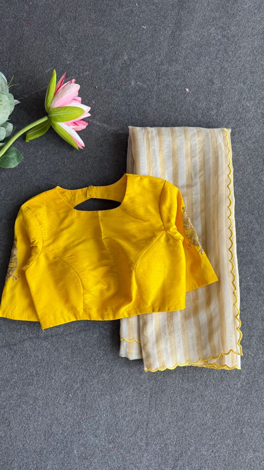 Yellow silk sleeve bird hand work blouse ( Only blouse )